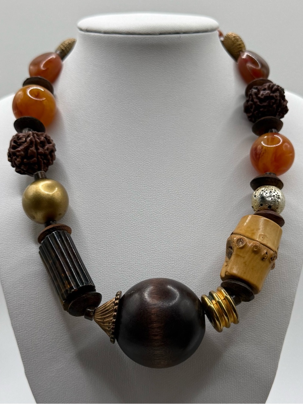 Dauplaise Statement Brown & Amber Mixed-Material Women's Necklace